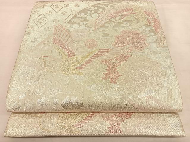 平和屋着物◎西陣 精華織物謹製 900織佐賀錦 六通柄袋帯 花鳥丸文 銀糸 証紙付き 正絹 逸品 BAAW7360qw