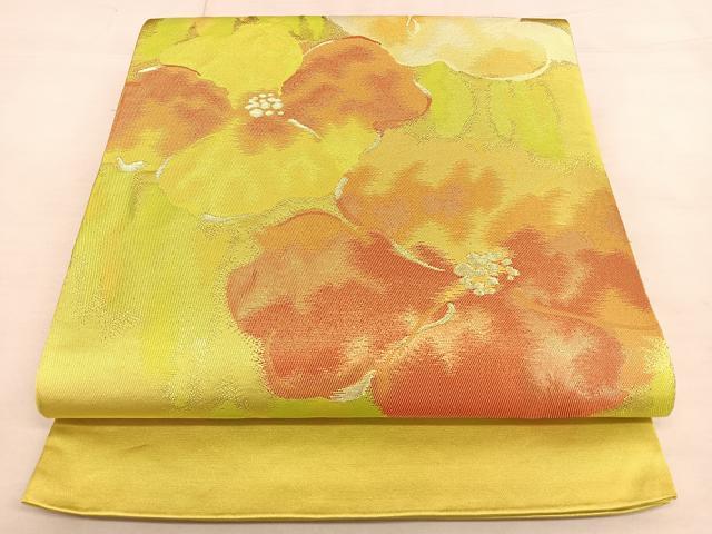 平和屋着物◎六通柄袋帯 唐織 舞花文 銀糸 正絹 逸品 BAAW7363qw