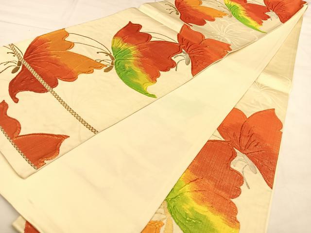 平和屋着物◎六通柄袋帯 舞蝶文 金糸 正絹 逸品 BAAW7372qw
