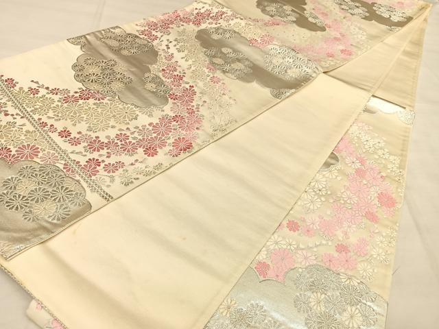 平和屋着物◎六通柄袋帯 唐織 菊御苑 銀糸 正絹 逸品 BAAW7384qw