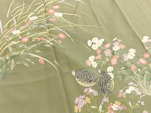 平和屋着物●訪問着 友禅 うずら草花文 正絹 逸品 BAAW7604hv