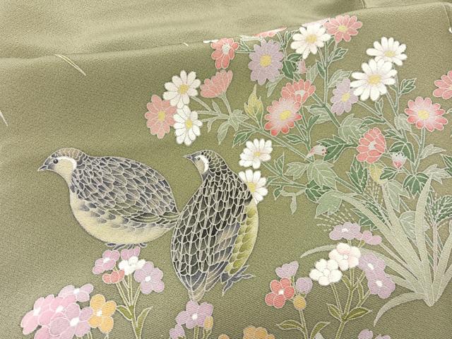 平和屋着物●訪問着 友禅 うずら草花文 正絹 逸品 BAAW7604hv