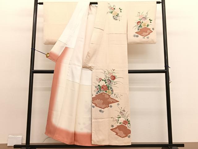 平和屋着物■訪問着 絞り 刺繍 花車文 正絹 逸品 BAAW7611hv