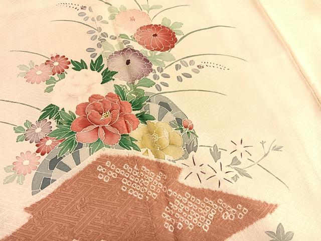 平和屋着物■訪問着 絞り 刺繍 花車文 正絹 逸品 BAAW7611hv