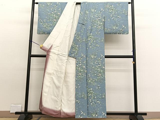 平和屋着物■上質な小紋 流水花文 たたき染め 金彩 正絹 逸品 BAAW7619hv