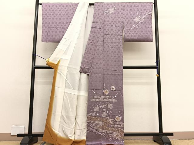 平和屋着物■訪問着 絞り 刺繍 エ霞梅文 金彩 正絹 逸品 BAAW7624hv
