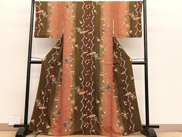 平和屋着物■上質な小紋 扇面花文 暈し染め 金彩 正絹 逸品 BAAW7676hv