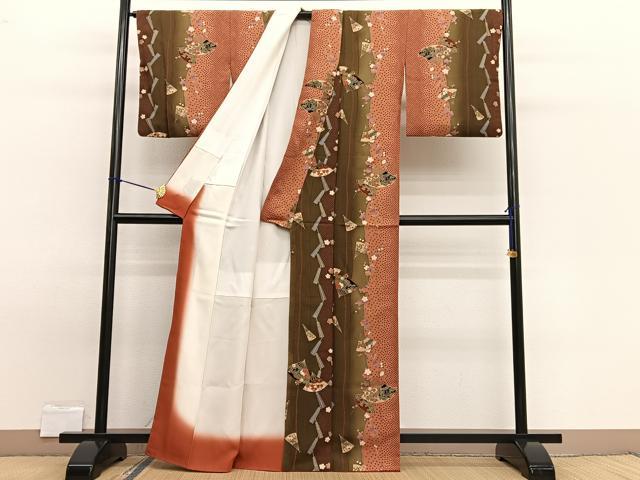 平和屋着物■上質な小紋 扇面花文 暈し染め 金彩 正絹 逸品 BAAW7676hv