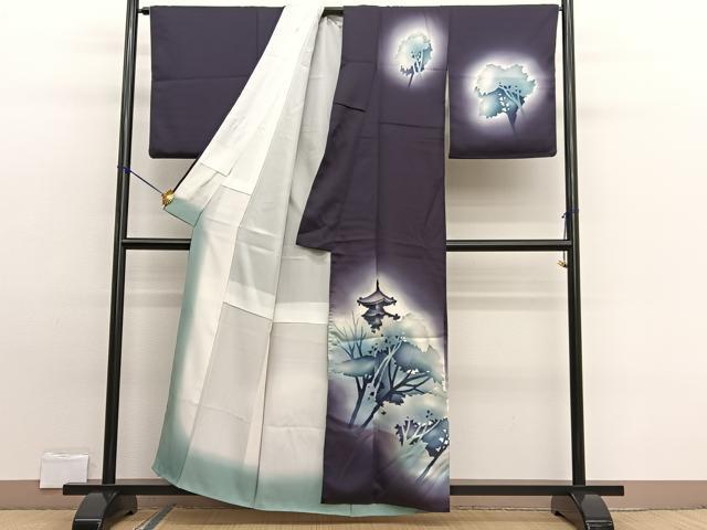 平和屋着物■訪問着 手描き 風景シルエット 暈し染め 正絹 逸品 BAAW7693hv