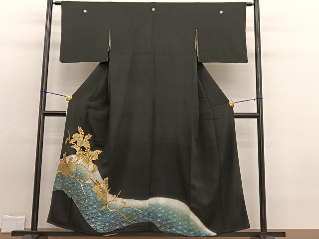 平和屋着物■豪華黒留袖 刺繍 桐花青海 暈し染め 金銀彩 正絹 逸品 BAAW7706hv