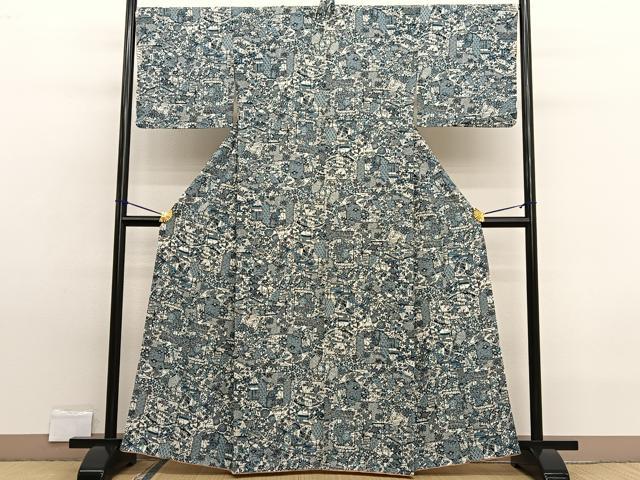 平和屋着物■上質な小紋 型染め 貝桶鼓花文 正絹 逸品 BAAW7709hv