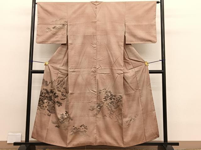 平和屋着物■訪問着 紬地 手描き 風景文 正絹 逸品 BAAW7711hv