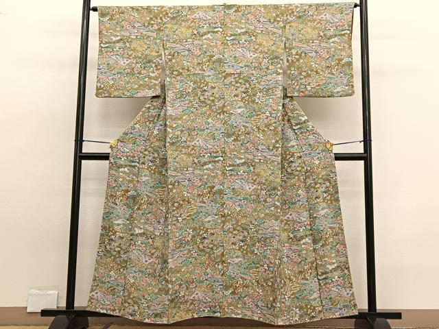 平和屋着物■上質な小紋 御所解花文 金彩 鬼しぼ縮緬 正絹 逸品 BAAW7743hv