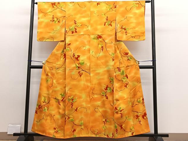 平和屋着物■上質な小紋 手描き 葡萄蔦の葉文 暈し染め 正絹 逸品 BAAW7746hv