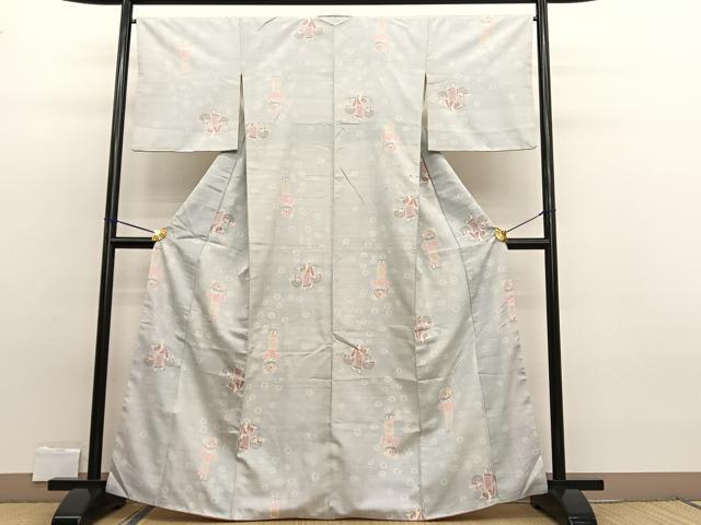 平和屋着物■小千谷紬 人物花文 正絹 逸品 BAAW7763hv