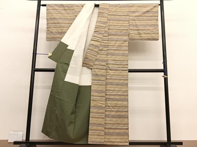平和屋着物■上質な紬 横段文 正絹 逸品 BAAW7767hv