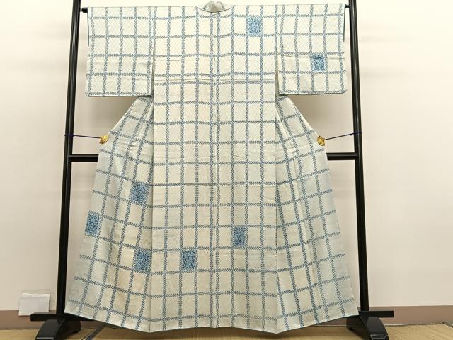 平和屋着物■訪問着 絞り 格子花唐草文 正絹 逸品 BAAW7772hv