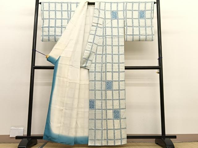平和屋着物■訪問着 絞り 格子花唐草文 正絹 逸品 BAAW7772hv