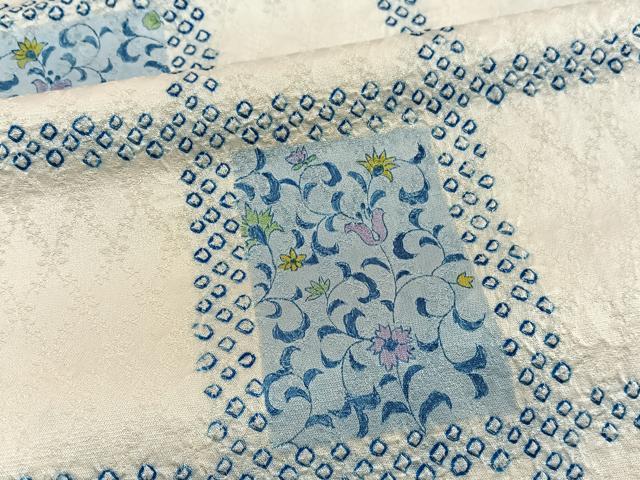平和屋着物■訪問着 絞り 格子花唐草文 正絹 逸品 BAAW7772hv