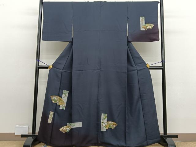 平和屋着物□極上 訪問着 カラー 暈し染め 紫黒色地 銀彩 やまと金