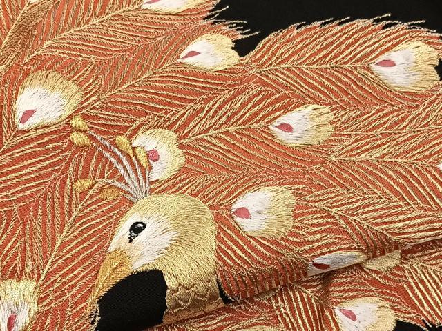 平和屋着物■豪華黒留袖 総刺繍 孔雀 金銀糸 正絹 逸品 未使用 BAAW7796hv