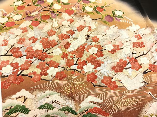 平和屋着物■豪華黒留袖 作家物 飛鶴浜松文 暈し染め 金銀彩 正絹 逸品 BAAW7825hv