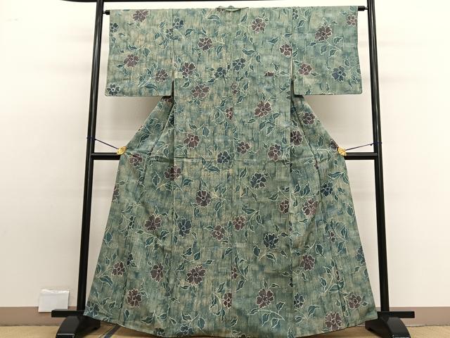 平和屋着物■上質な小紋 ふくれ織 枝花文 暈し染め お召縮緬 三越扱い 正絹 逸品 BAAW7826hv
