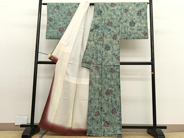 平和屋着物■上質な小紋 ふくれ織 枝花文 暈し染め お召縮緬 三越扱い 正絹 逸品 BAAW7826hv