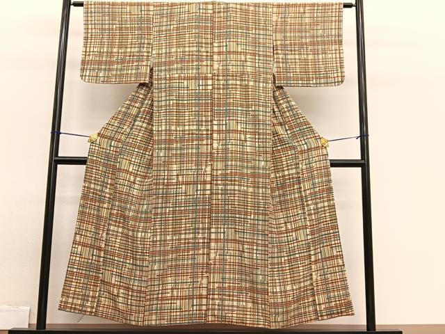 平和屋着物■上質な小紋 格子 正絹 逸品 BAAW7833hv