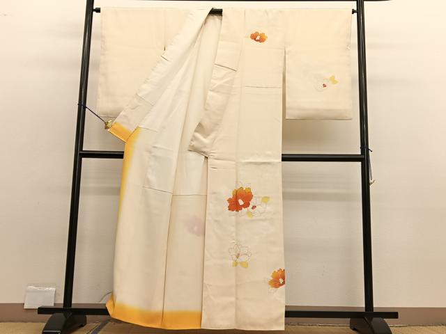平和屋着物■訪問着 手描き 駒刺繍 椿 金彩 正絹 逸品 BAAW7848hv