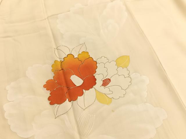 平和屋着物■訪問着 手描き 駒刺繍 椿 金彩 正絹 逸品 BAAW7848hv