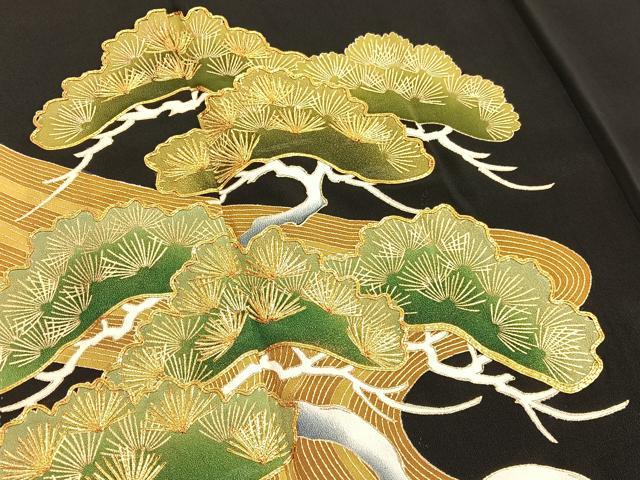 平和屋着物■豪華黒留袖 駒刺繍 浜松文 金彩 正絹 逸品 BAAW7869hv