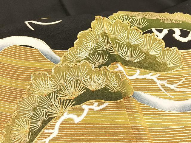 平和屋着物■豪華黒留袖 駒刺繍 浜松文 金彩 正絹 逸品 BAAW7869hv
