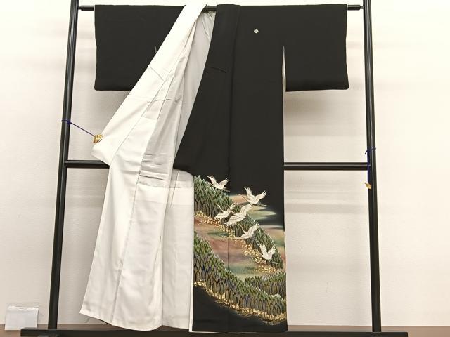 平和屋着物■豪華黒留袖 作家物 刺繍 飛鶴風景文 暈し染め 金彩 正絹 逸品 BAAW7884hv