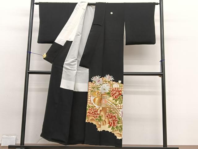 平和屋着物■豪華黒留袖 刺繍 尾長鳥花文 金彩 正絹 逸品 BAAW7891hv