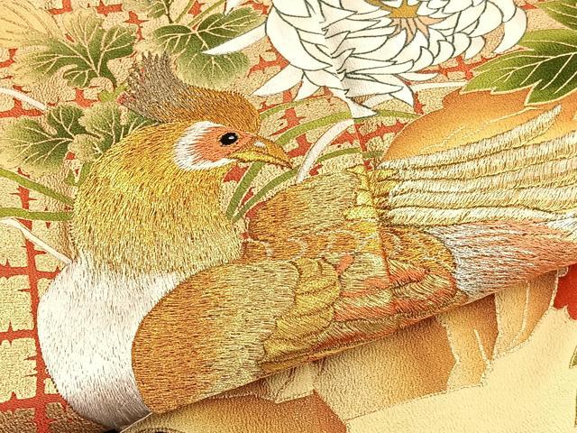 平和屋着物■豪華黒留袖 刺繍 尾長鳥花文 金彩 正絹 逸品 BAAW7891hv