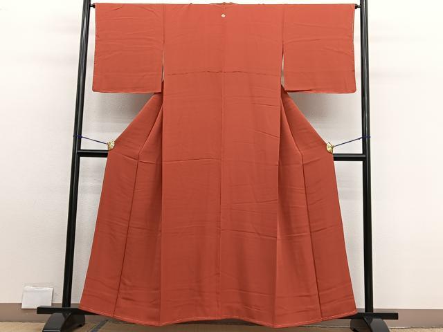 平和屋着物■上質な色無地 照柿色 正絹 逸品 未使用 BAAW7898hv