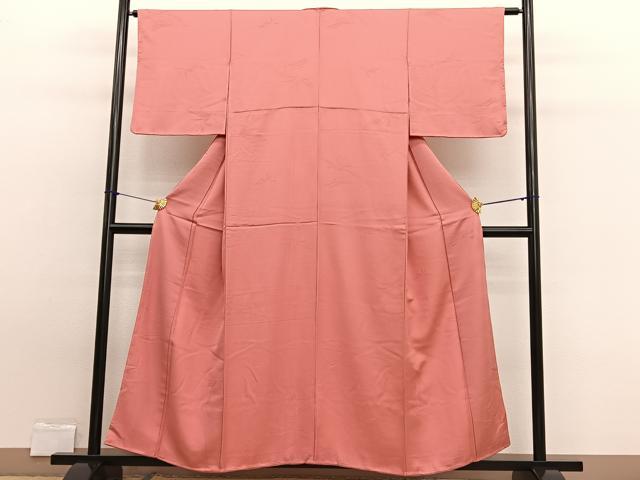 平和屋着物■上質な色無地 舞花地紋 甚三紅色 正絹 逸品 BAAW7900hv