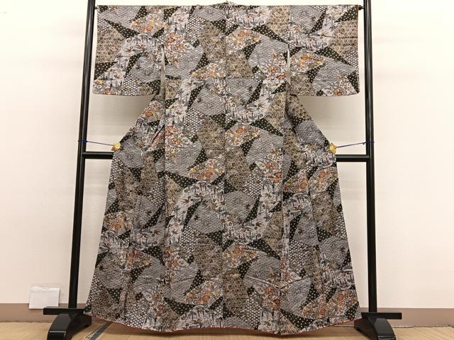 平和屋着物■上質な小紋 型染め 切嵌花鳥文 金彩 正絹 逸品 BAAW7925hv