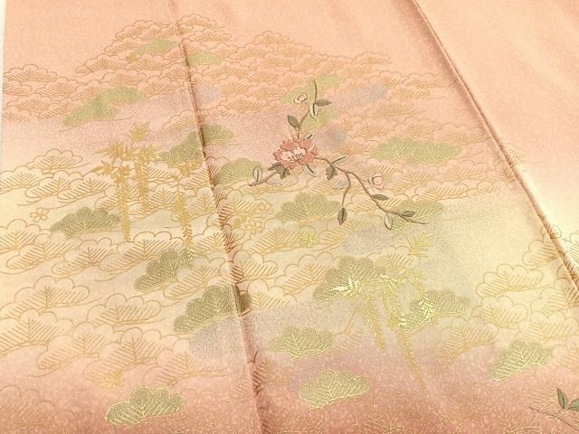 平和屋着物■訪問着 刺繍 松枝花文 暈し染め 金銀彩 正絹 逸品 BAAW7935hv