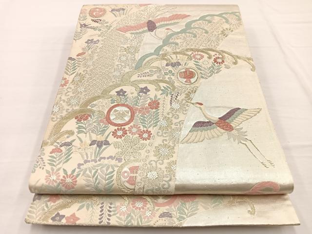平和屋着物◎西陣 六通柄袋帯 唐織 立波飛鶴花文 金銀糸 正絹 逸品 BAAW7945hv