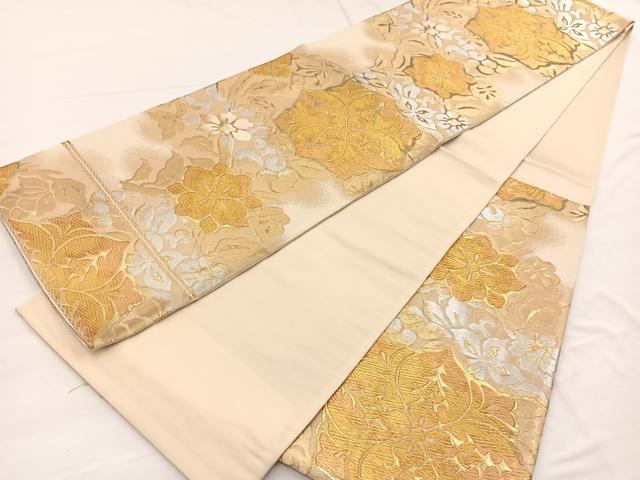 平和屋着物◎西陣 服部織物謹製 六通柄袋帯 唐織 白鳥緞子 飾花文 金銀糸 正絹 逸品 BAAW7951hv