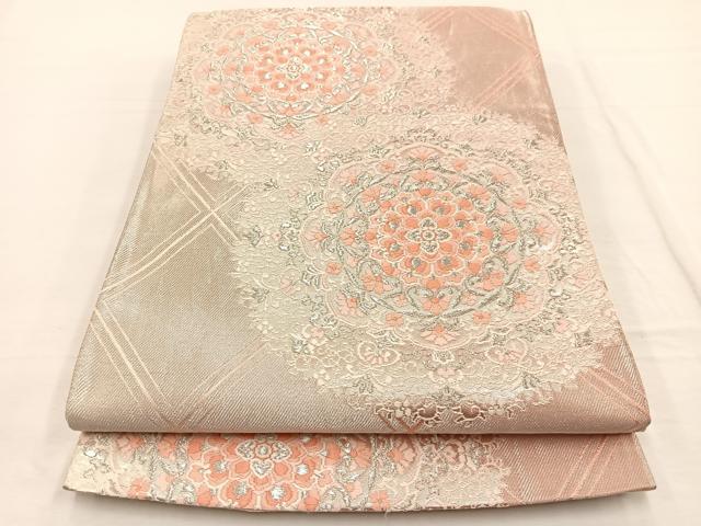 平和屋着物◎六通柄袋帯 唐織 宝相華 銀糸 正絹 逸品 BAAW7960hv