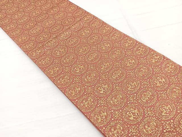 平和屋着物◎六通柄袋帯 円文白虎朱雀錦 金糸 正絹 逸品 BAAW7965hv