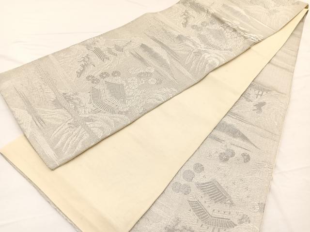 平和屋着物◎六通柄袋帯 風景文 銀糸 正絹 逸品 BAAW7969hv