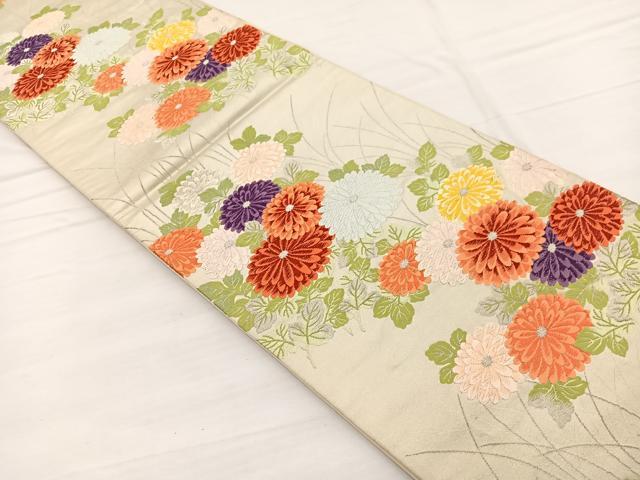 平和屋着物◎六通柄袋帯 唐織 菊 銀糸 正絹 逸品 BAAW7970hv