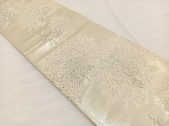平和屋着物◎六通柄袋帯 孔雀 銀糸 正絹 逸品 BAAW7978hv