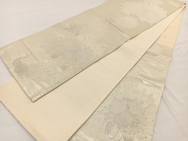 平和屋着物◎六通柄袋帯 孔雀 銀糸 正絹 逸品 BAAW7978hv