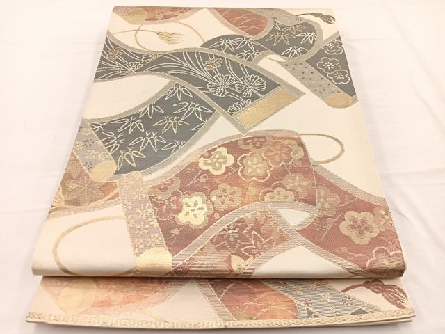 平和屋着物◎西陣 六通柄袋帯 花絵巻文 金糸 証紙付き 正絹 逸品 BAAW7991hv