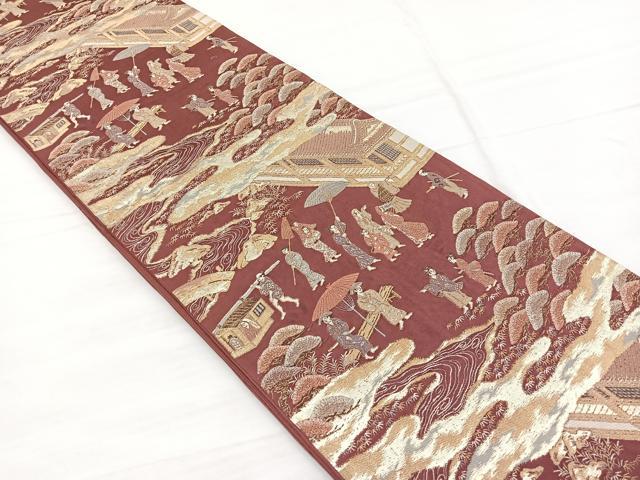 平和屋着物◎六通柄袋帯 唐織 人物風景文 金糸 正絹 逸品 BAAW7992hv